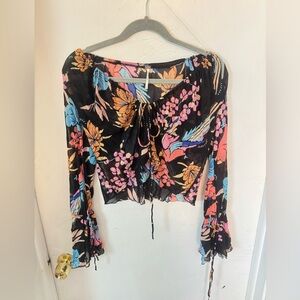 Free People Of Paradise Floral Bell Sleeve Blouse